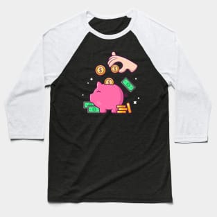 Hands put coins in a piggy bank cartoon Baseball T-Shirt